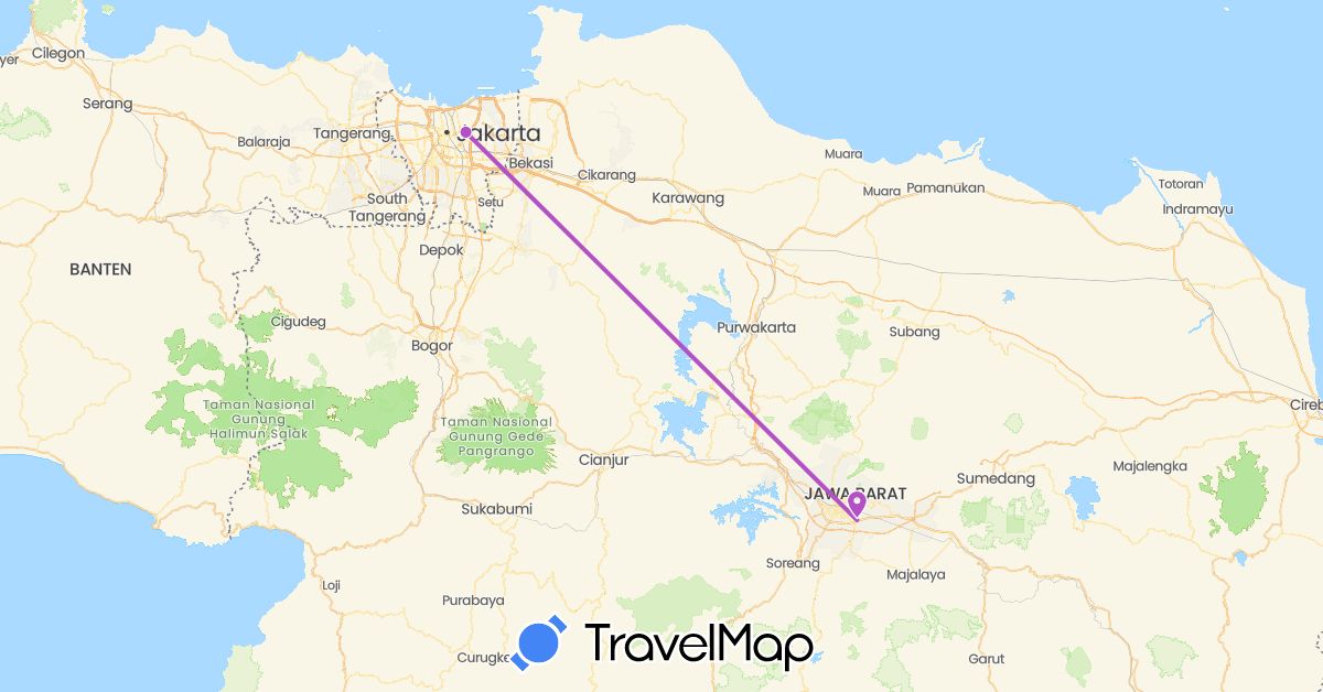 TravelMap itinerary: driving, train in Indonesia (Asia)